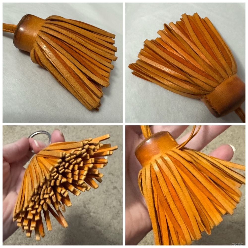 Hermès AUTHENTIC Carmen Leather Yellow Orange Fringe Key Ring Bag Charm - Picture 12 of 16